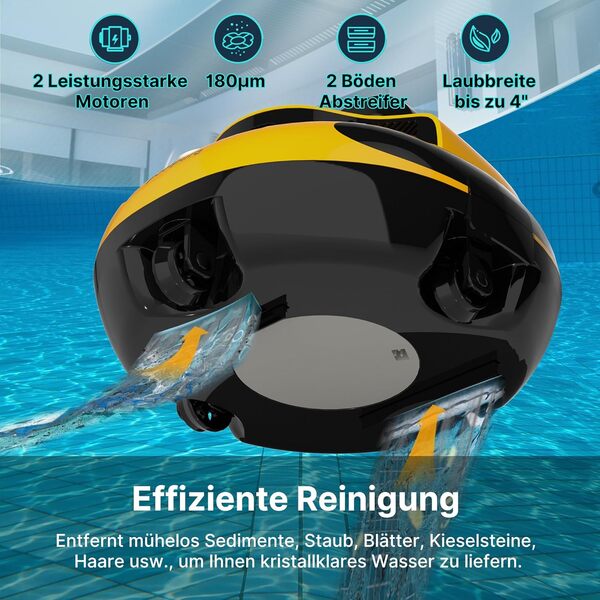 POOLPURE Robot de piscine 2025 - 55 Wh - 120 min nettoyage - Double moteur - Voyants LED - Stationnement automatique - Étanchéité IPX8 - Batterie sans fil