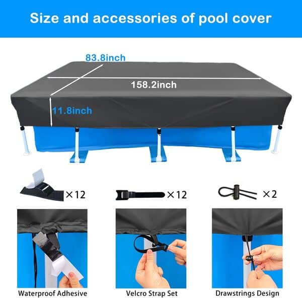 Housse de Piscine rectangulaire de 4 m – Résistante à la poussière et à la Pluie – 33 x 2,1 m – avec Cordon de Serrage