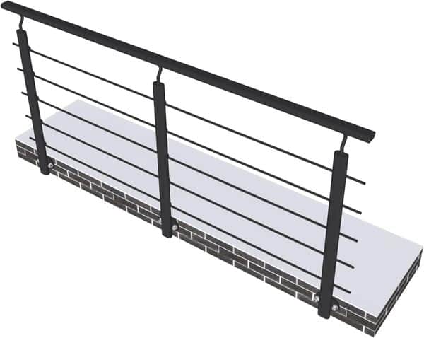 Garde-corps - Aluminium Noir - 2m - Avec 5 traverses et 1 main courante - Pour intérieur et extérieur - Fixation latérale