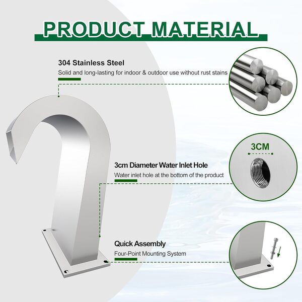 Fontaine de Piscine incurvée en Acier Inoxydable avec Accessoires, Cascades en Forme de S pour Jardin, terrasse, Piscine, décoration, 32 cm de Hauteur