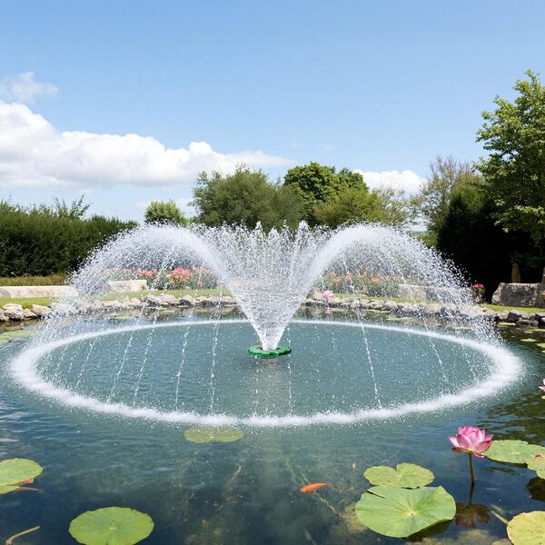 SunSun COP-10000 Fontaine Flottante - 275 x 252 x 420 mm - débit 20000 l/h / 90 W/Colonne d'eau 1 m Hauteur et diamètre 3 m - avec Pompe Jardin et Filtre à Tamis Filtration Jeu d'eau