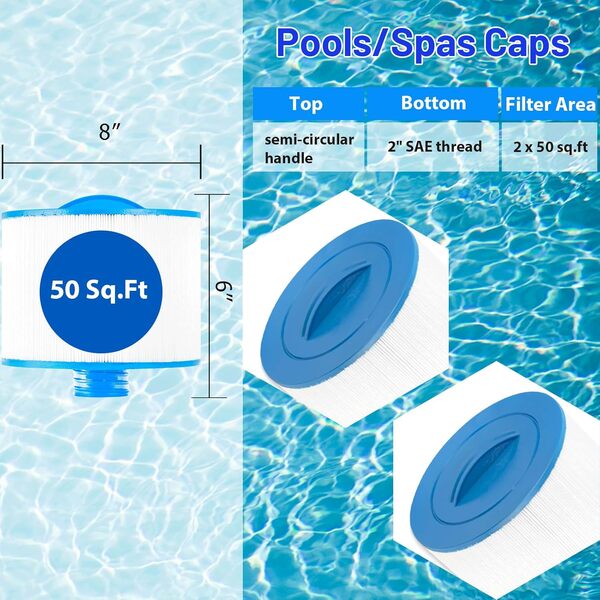 8CH-950 Lot de 2 cartouches filtrantes pour spa PBF35, PBF50-F2S, Filbur FC-0536, Excel Filters XLS-834, Aladdin 15052, AK-90311, 10-2785, Darlly 80503 Lot de 2 filtres pour jacuzzi, 50 m²