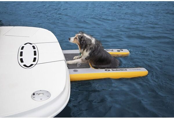 SOLSTICE Rampe flottante originale gonflable pour chien, pour piscine, bateau, quai | pour chien sur l'eau | pour animaux de compagnie jusqu'à 90,7 kg | sans danger et facile pour les grands chiens