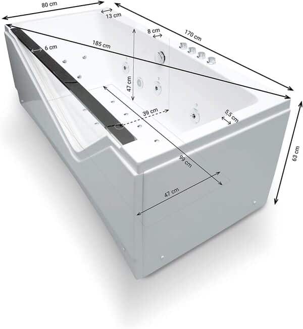 Baignoire Balnéo Indra Wave 170 x80 x63 cm, by SPALINA