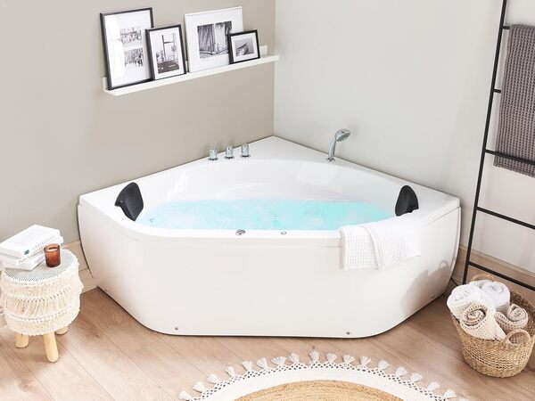 Baignoire Balnéo d'Angle Moderne en Acrylique avec Fonction Massante Chromothérapie pour 2 personnes Capacité de 300 Litres Beliani
