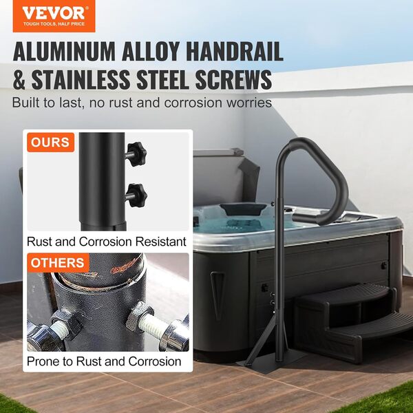 VEVOR Main Courante Spa 54,2x37x160 cm Rampe Escalier Sécurité Spa Rotative 360° Hauteur Réglable 122,92-160 cm Charge 272 kg Antirouille Aluminium Base de Montage Coulissante pour Intérieur Extérieur