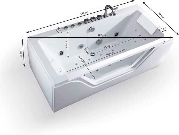 Baignoire Balnéo Tahiti White Jets 170 x78 x60 cm, by SPALINA