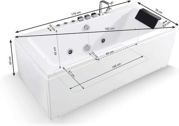 Baignoire Balnéo Sikinos Jets 170 x78 x60 cm, by SPALINA