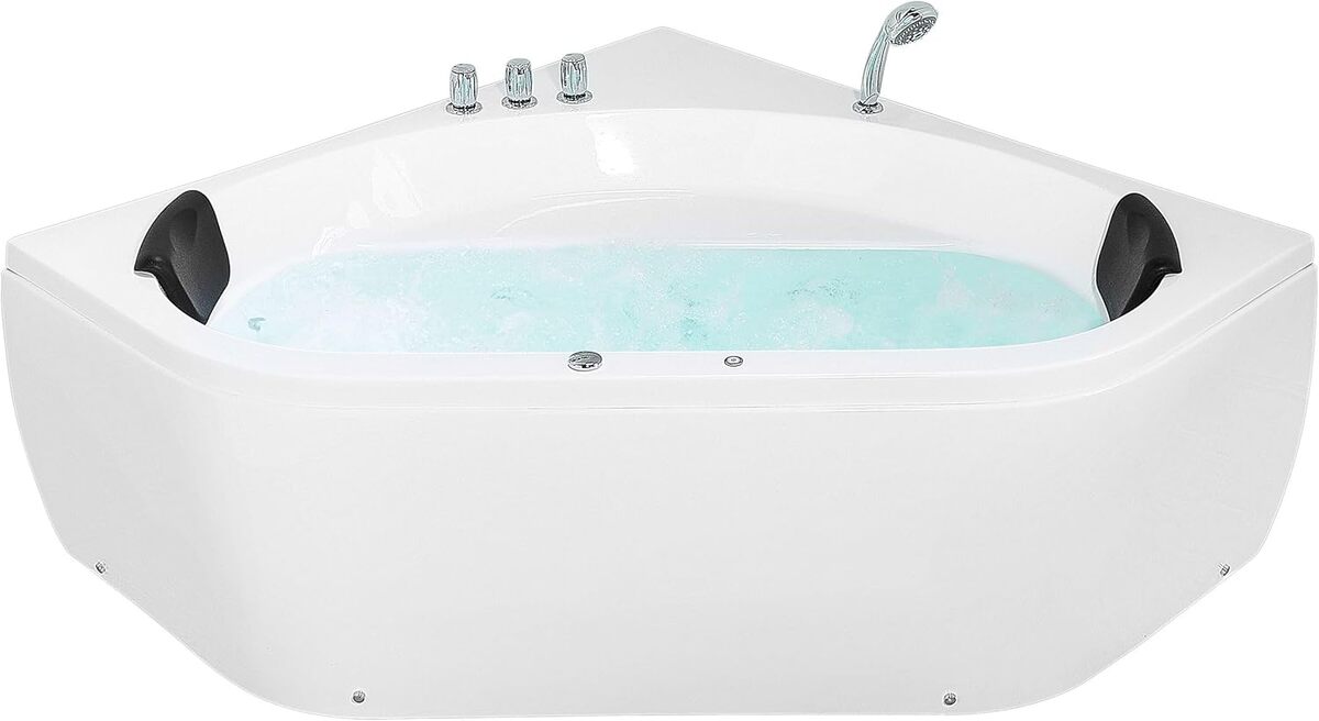 Test : baignoire balnéo d'angle Beliani 300L avec fonction massante chromothérapie