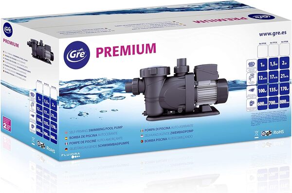 Gre PP077H - Pompe de filtration pour piscine, 550W, 17 m³/h, jusqu'à 65 m³, filtre de 500 mm, conforme à la directive européenne sur l'écoconception