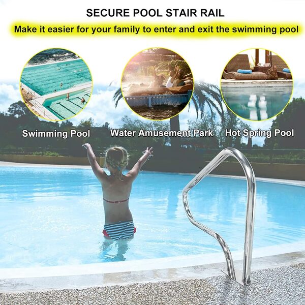 Rampe Piscine en Acier Inoxydable, 98 * 81cm Main Courante Rail Barre D'Appui De Piscines Tube avec Housse Poignée, Main Courante pour Entrée en Pente Spa Parc Aquatique (Size : 1 Pack)