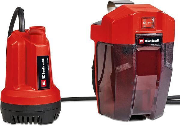 Einhell Pompe d’évacuation d’eau claire sans fil GE-SP 18 Li-Solo Power X-Change (li-ion, 18V, débit 5000 L/h, immersion max. 4 m, boîtier de batterie flexible) avec Chargeur et Batterie 4,0Ah