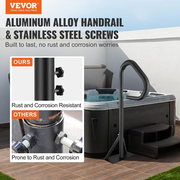 VEVOR Main Courante Spa 54,2x37x144,7 cm Rampe Escalier Sécurité Spa Rotative 360° Hauteur Réglable 89-144,7 cm Charge 272 kg Antirouille Aluminium Base de Montage Coulissante pour Intérieur Extérieur
