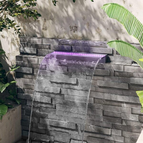 vidaXL Déversoir pour Cascade avec LED Décoration Cascade d'Etang de Jardin Fontaine Décoratif de Piscine Extérieur RVB Acrylique 60 cm