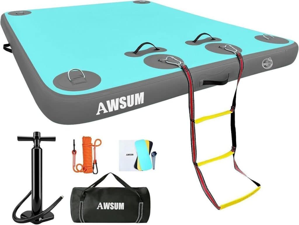 Test de la plateforme flottante gonflable AWSUM 244 cm x 183 cm x 15 cm : notre avis complet